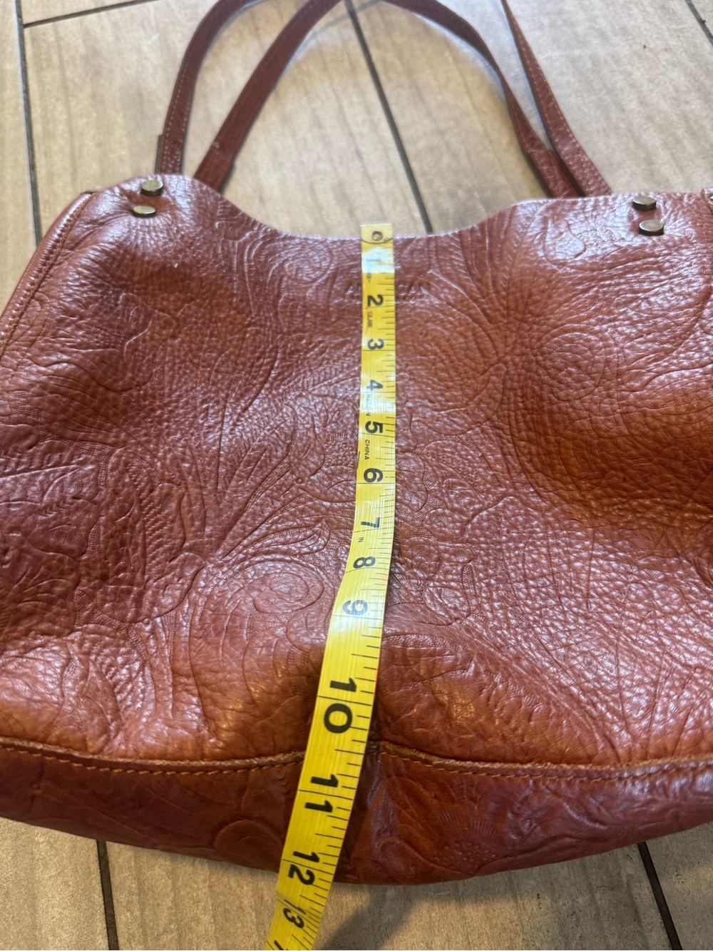 AMERICAN LEATHER CO Brandy Tooled Lenox Triple Entry Leather Tote Shoulder Bag - Picture 13 of 15